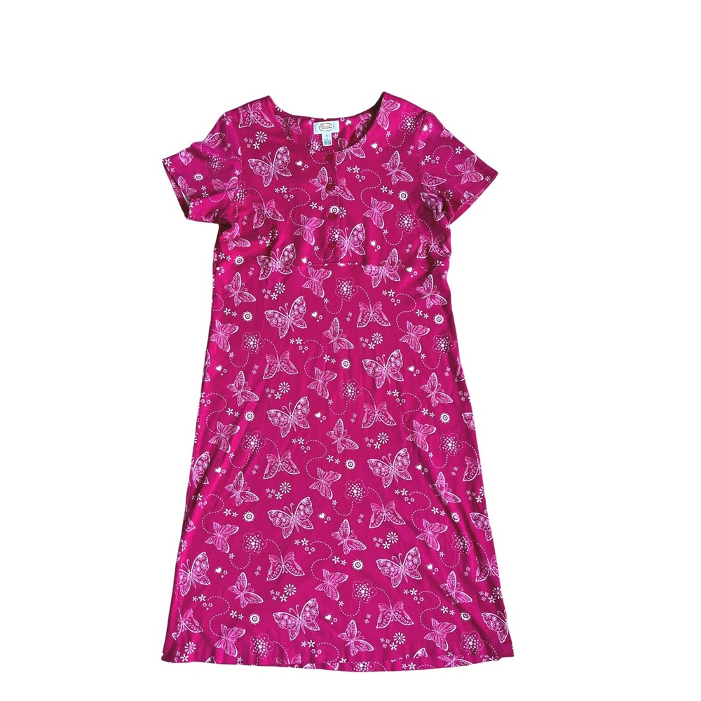 Talbots Pink Butterfly Midi Dress M Whimsical Modest‎ Cottagecore Softgirl